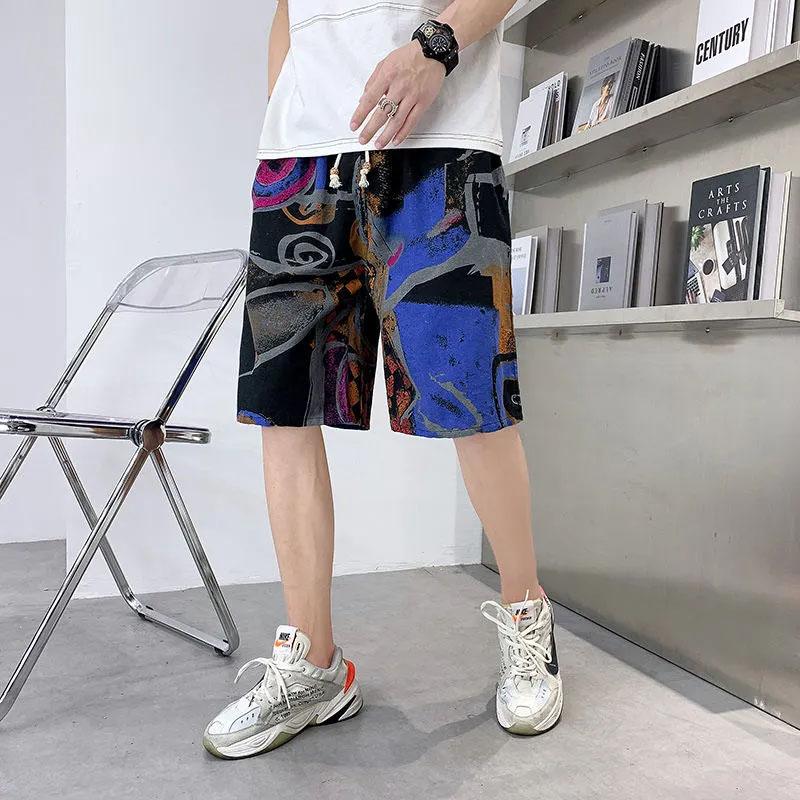 Men's Summer Outer Wear Cotton Shorts Loose Sports and Leisure Five-point Pants Large Size Wild Printing Soft Breathable Comfortable Beach Shorts