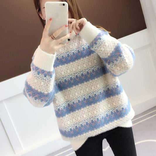 2019 Winter Fashion Thickened Warm Turtleneck Mohair Female Sweater Lantern Sleeve Casual Pullover