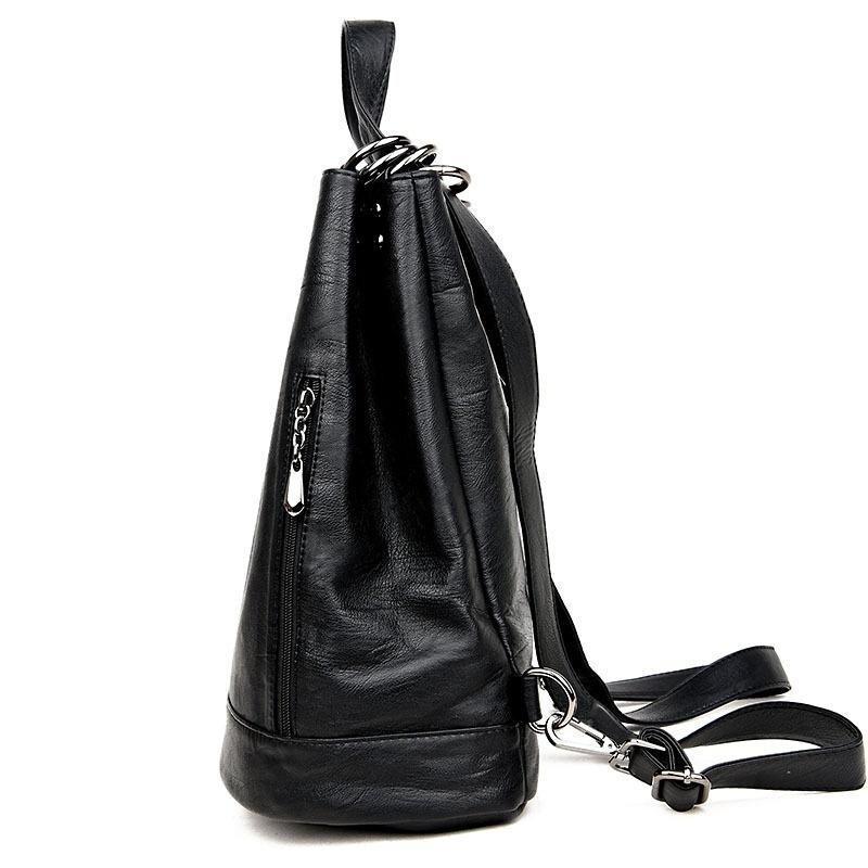 Durable Fashion Women Pu Leather Black Bagpack Female Rucksack Shoulder Bag