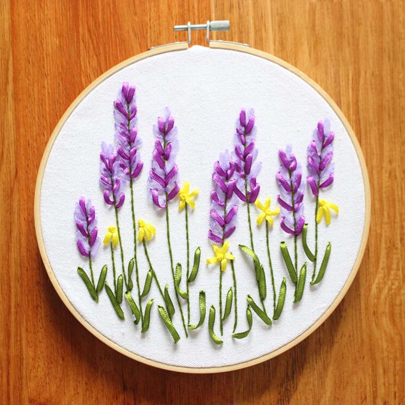 Floral Hand Cross Stitch Embroidery Cloth Starter Kits Needlepoint Color Threads Bamboo Hoop DIY