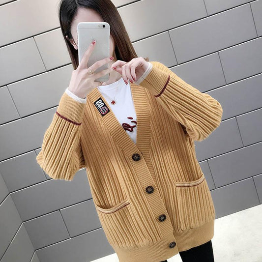 Sweater Cardigan Thickened Mid-length Spring and Autumn Loose Knit Lazy Style Jacket Women