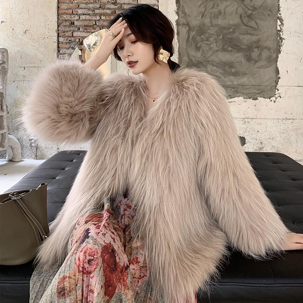 Fashion Imitation Raccoon Fur Woven Fur Coat Female Mid-length Fur Coat