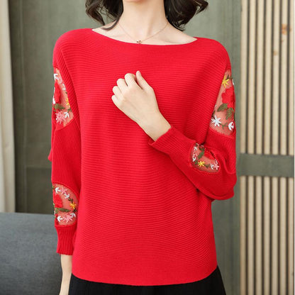 Spring Women's Blouse Loose Lace Hollow Knitwear Long-sleeved One-shoulder Sweater Women Short