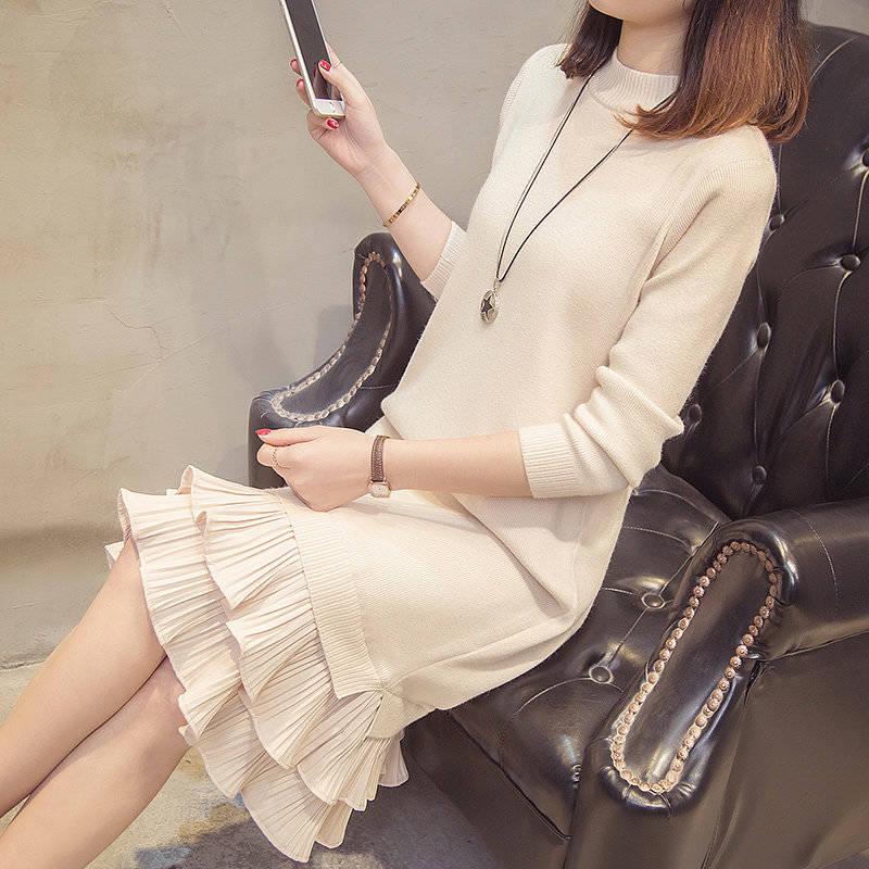 Autumn Winter Women Knitted Dress Turtleneck Sweater Dresses Lady Slim Long Sleeve Bottoming Dress