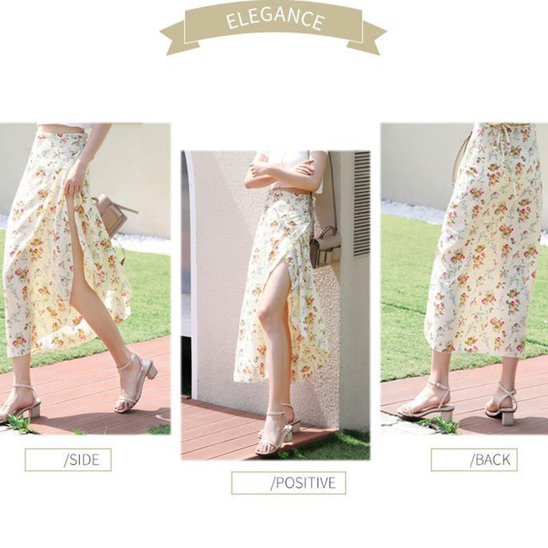 Spring and Summer Half-length Skirts Women's Wrap Skirts Cool Floral One-piece Split Sunscreen Beach Skirt Thin Mid-length A-line Skirt Floral Skirt