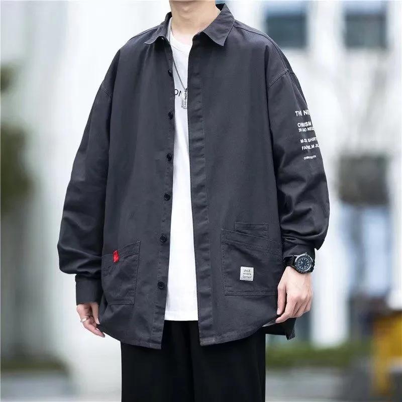 Spring and Autumn Men's Long Sleeve Shirts Korean Trend Casual Loose Version Hong Kong Style Business Shirts Men's Jackets