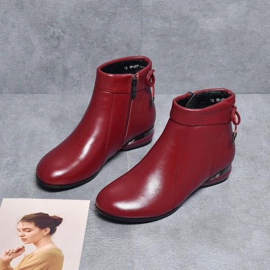 Comfortable Warmth In Autumn and Winter Plus Velvet Flat Leather Shoes Round Toe Martin Boots