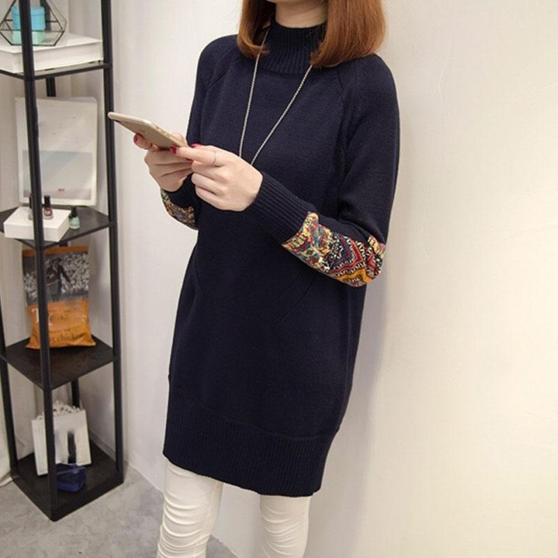 Autumn and Winter Long Sweater Pullover Loose Bottoming Shirt Half High Neck Knitted Casual Dress