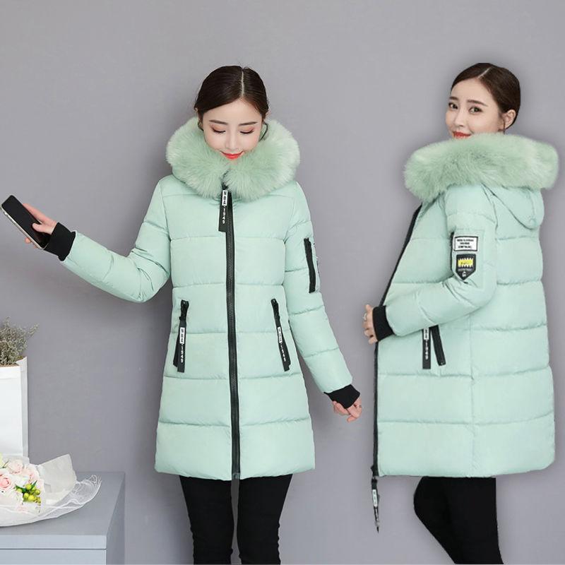 Winter Korean Fashion Trend Women's Large Fur Collar Jacket Slim and Thin Mid-length Plus Size Padded Jacket