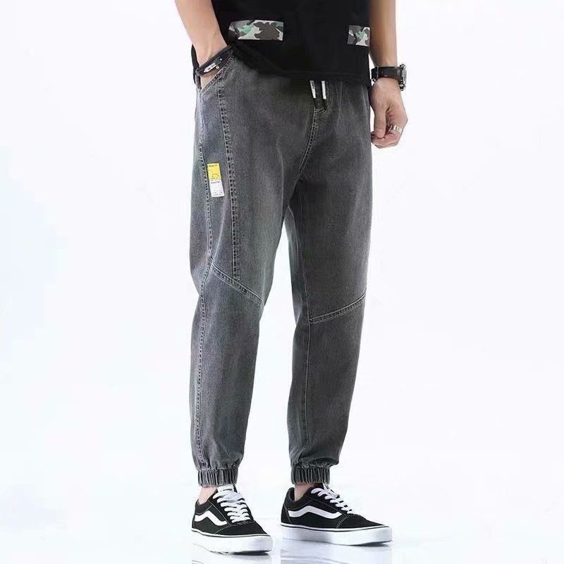 Summer and Autumn Lace-up Elastic Waist Jeans Men's Nine-point Harem Pants Loose Trend Casual Feet