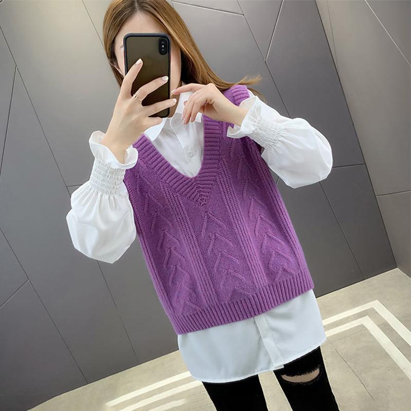 Sweater Women's Vest Vest V-neck Pullover Sweater Loose and Versatile Sleeveless Thin Solid Color Sweater Top Fabric Comfortable