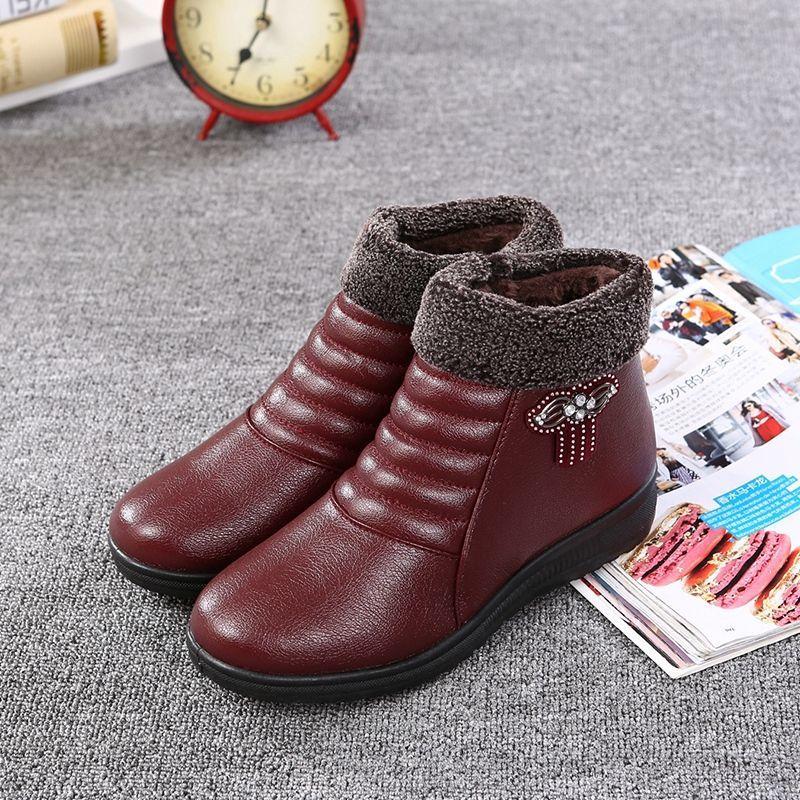 Plus Fleece Autumn and Winter Warm Short-tube Cotton Boots Waterproof Non-slip Thick-soled Women's Cotton Shoes