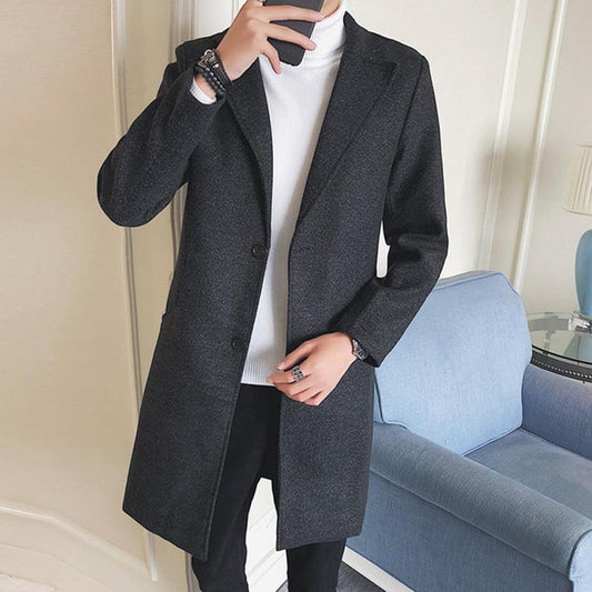 Woolen Coat Medium and Long Section Large Size Windbreaker Men's Clothes Autumn and Winter Men's