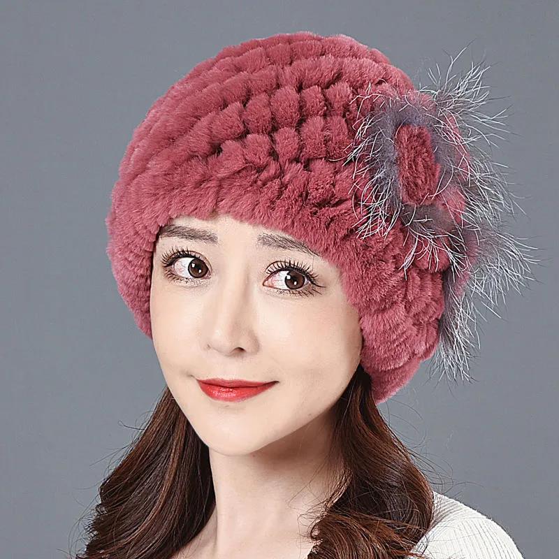 Winter Women's Fur Hat Fashion Imitation Rex Rabbit Fur Hat Warm Knitted Woolen Hat