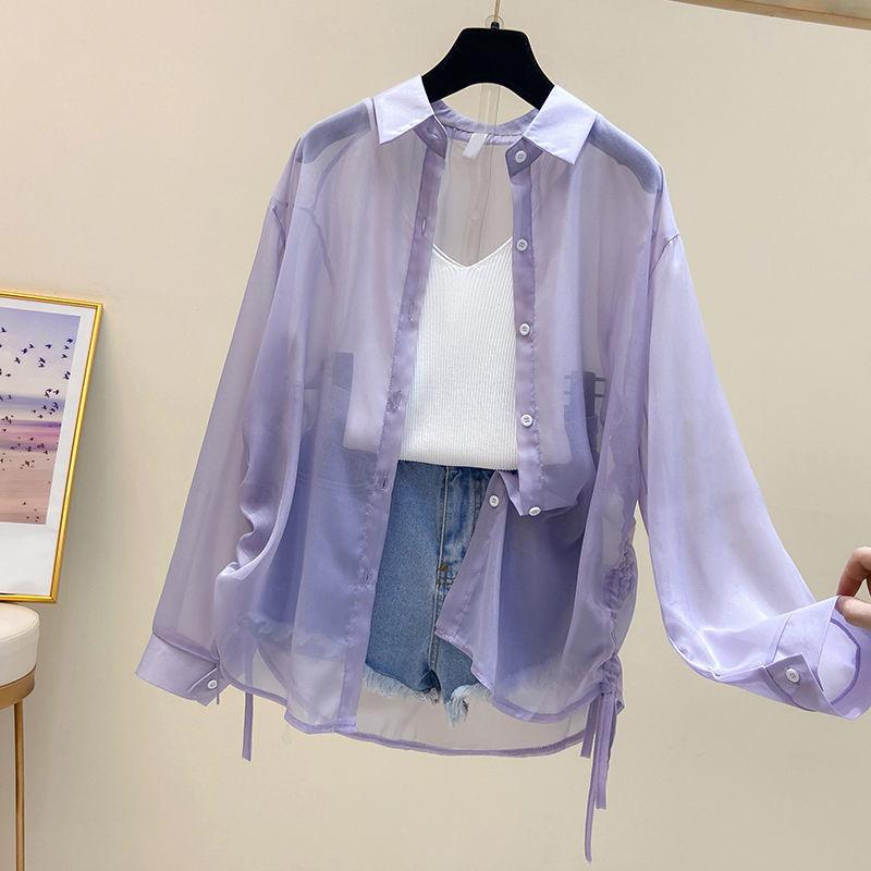 Sun Protection Clothing Women's Summer Thin Long-sleeved Shirt Jacket Pearl Chiffon Cardigan Air-conditioning Shirt