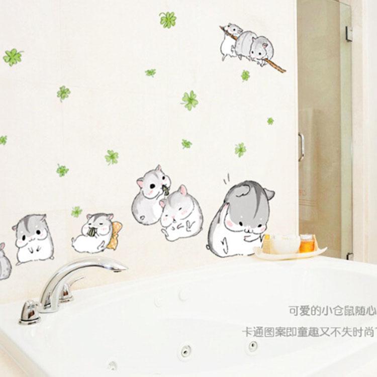 Cute little hamster children's room PVC removable fun wall stickers funny animal wallpaper