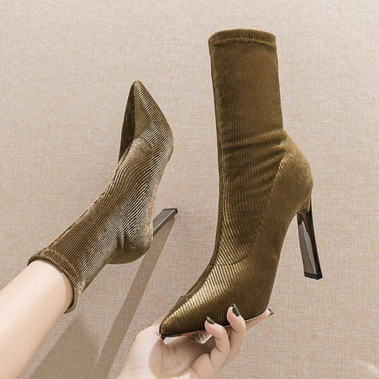 Fashion Women Boots Pointed Toe Elastic Ankle Boots Heels Shoes Spring Autumn Winter Female Socks Boots