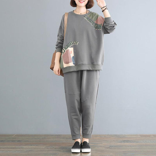 Loose Plus Size Sweater Two-piece Long-sleeved Pullover Shirt + Casual Pants Spring and Autumn Women's Casual Sports Suit Warm and Comfortable