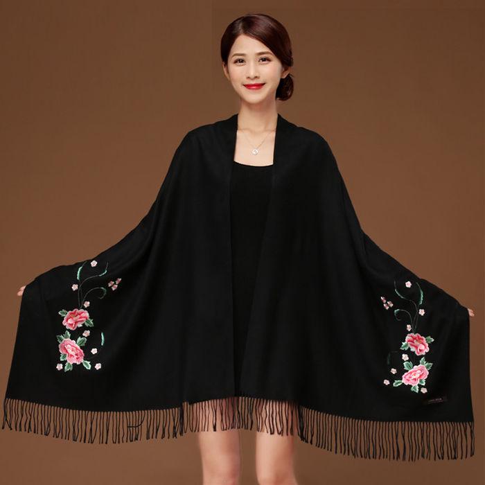 Scarf Women Winter Cotton Shawl Ladies Scarves Embroidery Print Casual Neck Decor