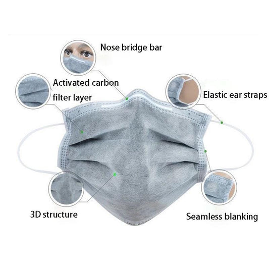 50pcs 4Ply activated carbon meltblown non-woven protective masks anti PM2.5 disposable face masks