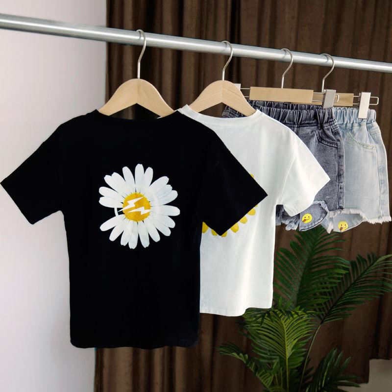 2PCS Children Clothing Set Spring Summer Girls Suits Printing Chrysanthemum Short Sleeve Tops + Pants Clothing Set