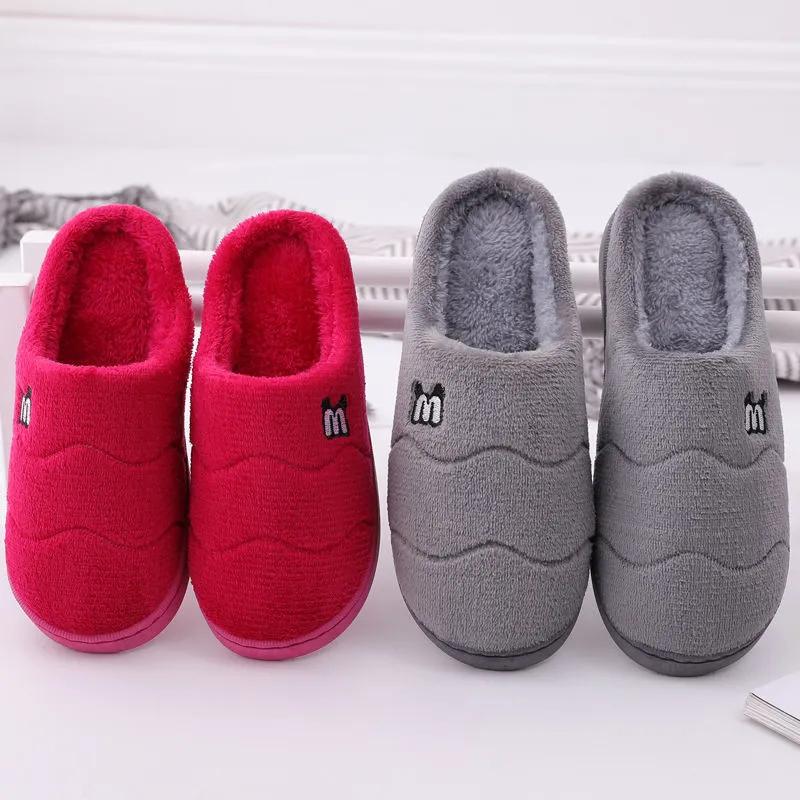 Winter Slippers Women Warm Cotton Shoes Thick Fleece Home Slides Men Plus Size Slippers Pink Blue Couples Non Slippers