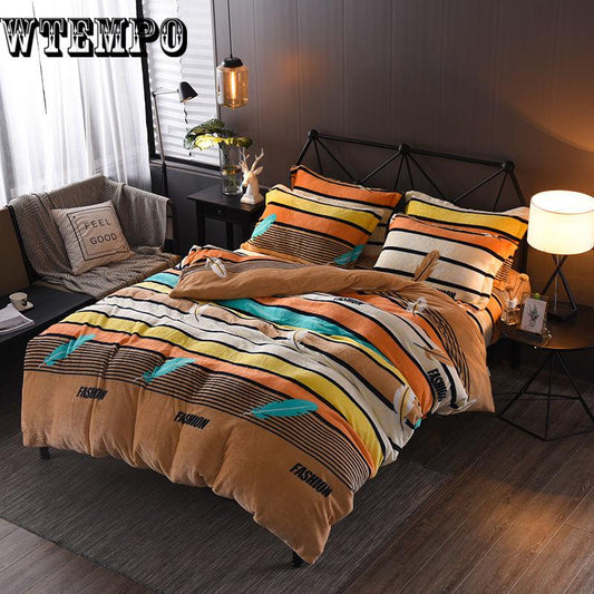 New Printing Winter Fleece Fabric Bedding Sets Flannel Velvet Duvet cover Bed sheet Pillowcase