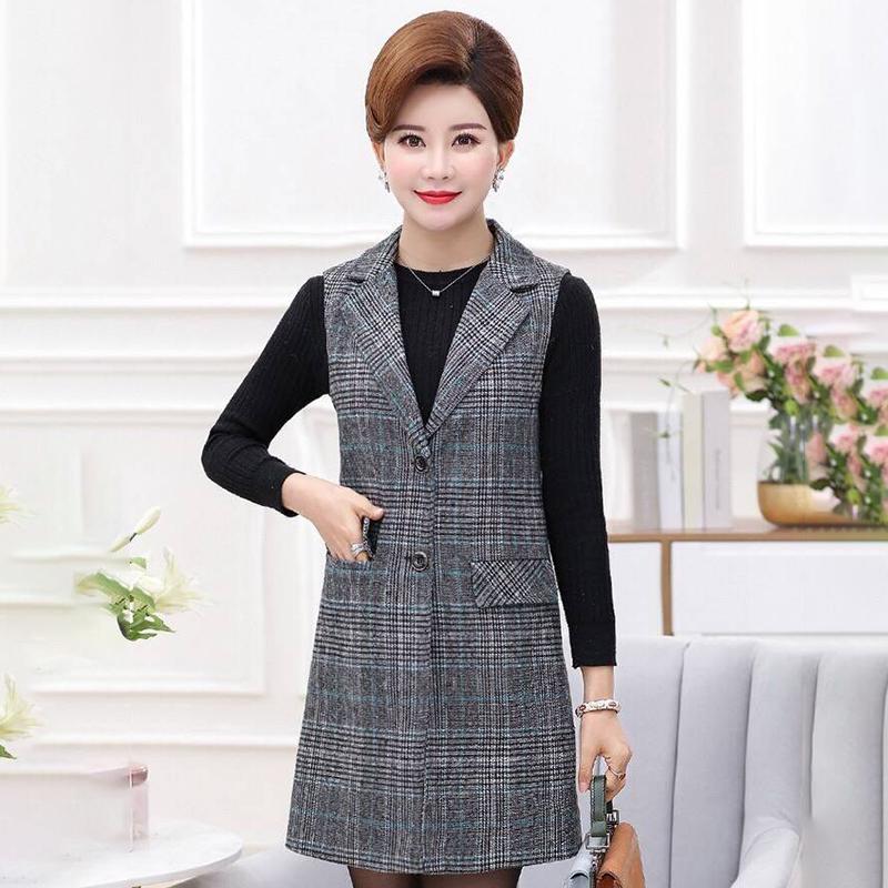 Women's Plaid Vest Jacket Mid-length Sleeveless Women's Waistcoat Suit Waistcoat Women's Mid-length Sleeveless Jacket Slim and Thin