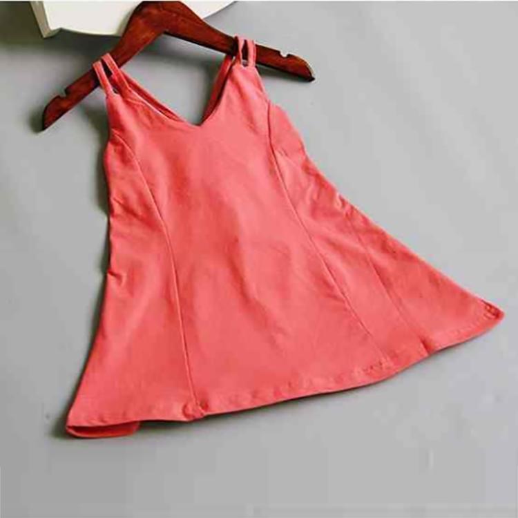 Children Dress Girls Summer Thin Waistcoat Dress with Back Cross Solid Color Sleeveless V-neck Ruffle A-line Dress