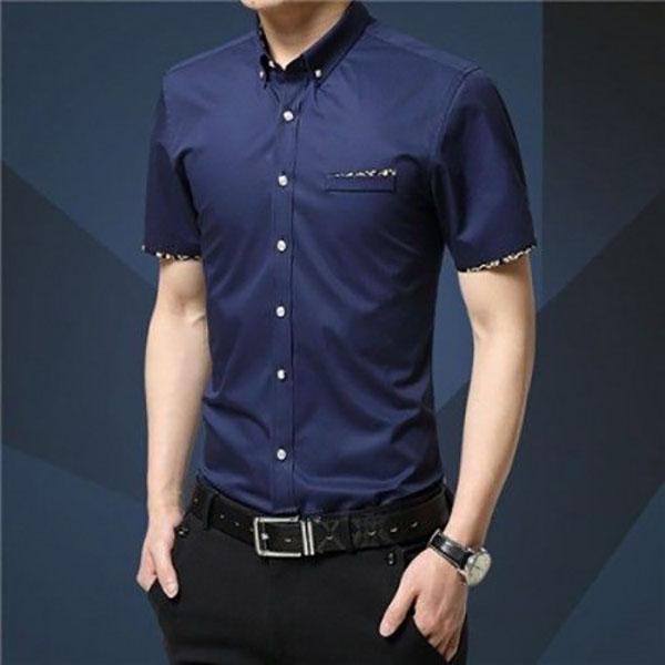 Men's Short-sleeved Slim Shirt Korean Fashion Trend Shirt Casual Business British Hair Stylist Clothes