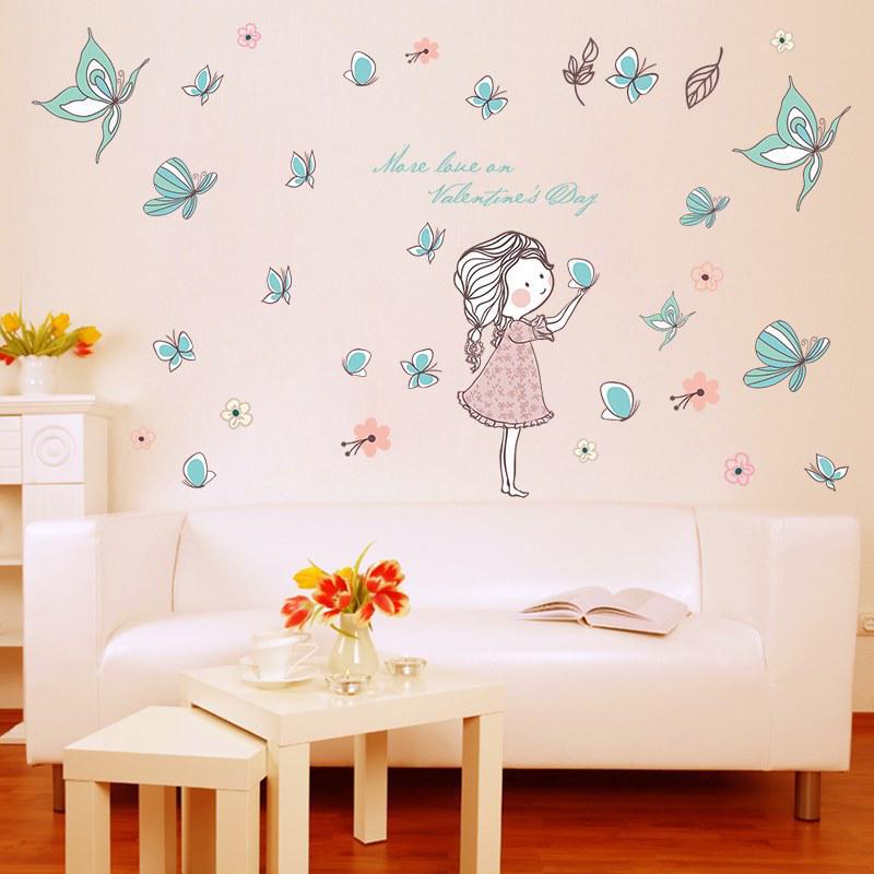 Flying Butterflies Cartoon Wallpaper Children's Room Girls Bedroom Cute Decorative Wall Stickers