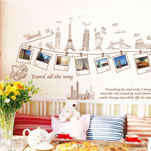 Removable wall sticker living room dining room bedroom sofa background travel photo wall sticker