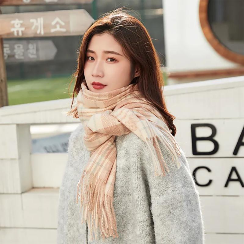 Scarf Women's Autumn and Winter Thickening and Warmth Japanese Version Wild Long Shawl Plaid Scarf Tide