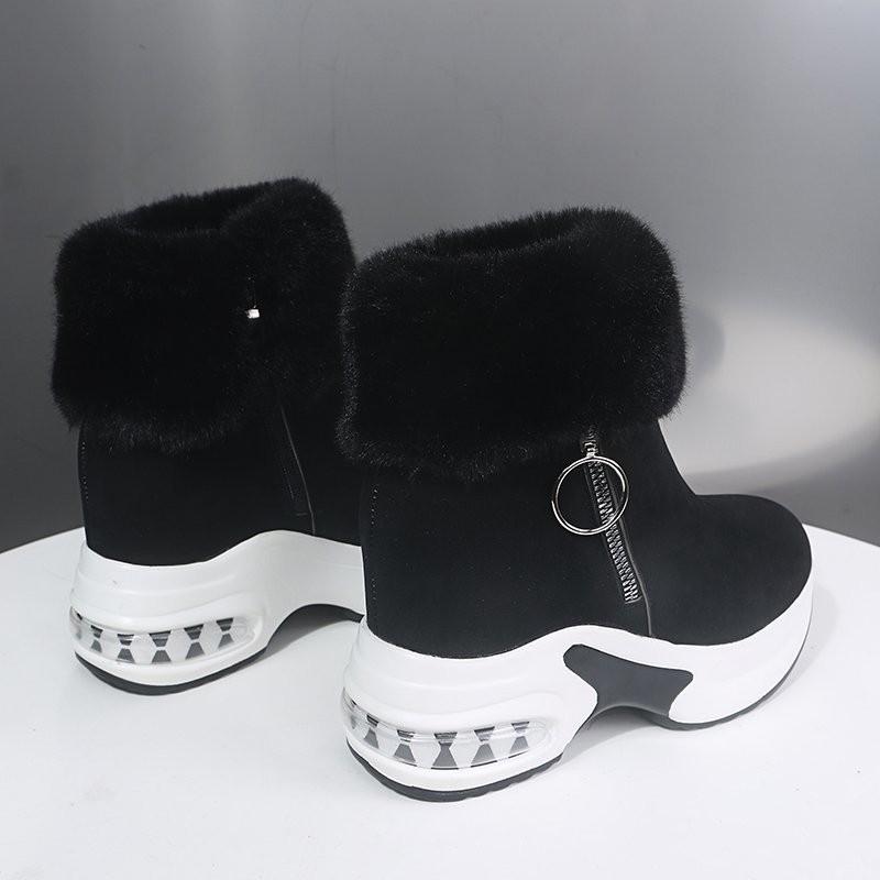 Winter Boots Women Platform Shoes Wedges Black Grey Boots Chunky Snow Booties Warm Plush Woman Ankle Boots Suede High Heels