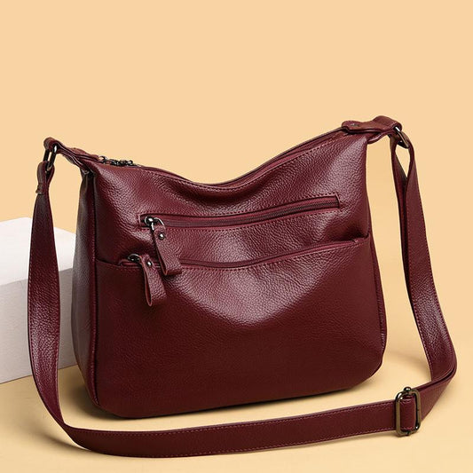 Women Handbag Crossbody Bags Soft Surface Genuine Leather Cowhide High Capacity 3 Colors High Capacity Multi-layer Zipper Closure