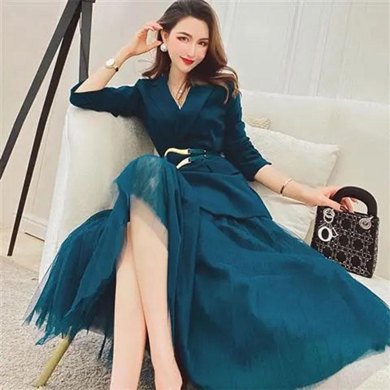 2PCS Women's Autumn High-end Two-piece Suit Jacket + Gauze Skirt Suit Jacket A-line Skirt Casual Work Clothing Ladies Elegant Sets