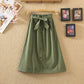 Women's Spring and Summer Skirts Mid-length Knee-length Elegant Button High-waisted Skirt Pleated School Skirt