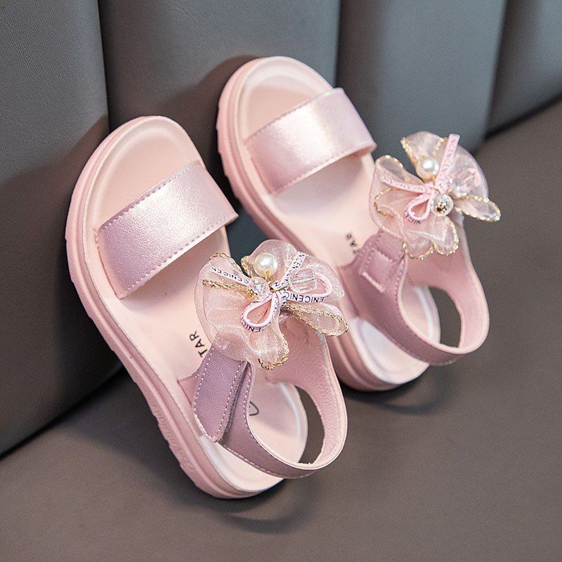 Girls Sandals Summer Bowknot Open Toe Breathable Princess Shoes Korean Children's Soft Bottom Non-slip