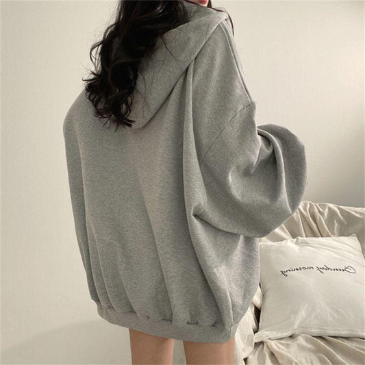 Women's Hooded Sweater Zipper Cardigan Jacket Spring and Autumn Thin Section Loose Bf Lazy Wind Large Size Long-sleeved Pullover Sweatshirts