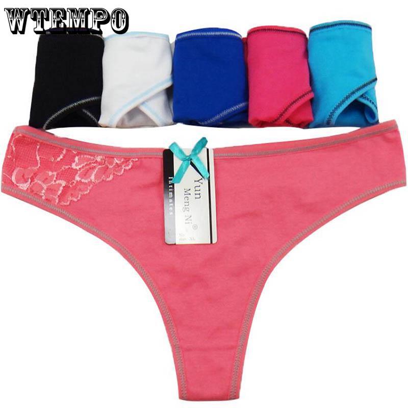 6 Pcs/Lot Underwear Women's Briefs Thongs Panties Cotton G-String Sexy Lace Underpants