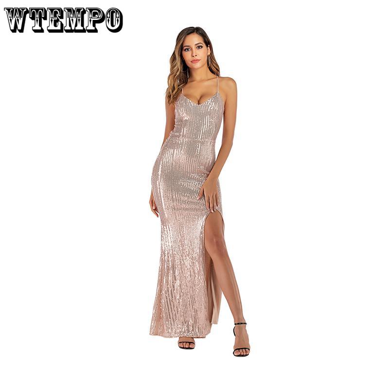 Sexy Sequin Dress Split V Neck Open Back Lace Up Stretchy Summer Women's Birthday Cocktail Party Dress