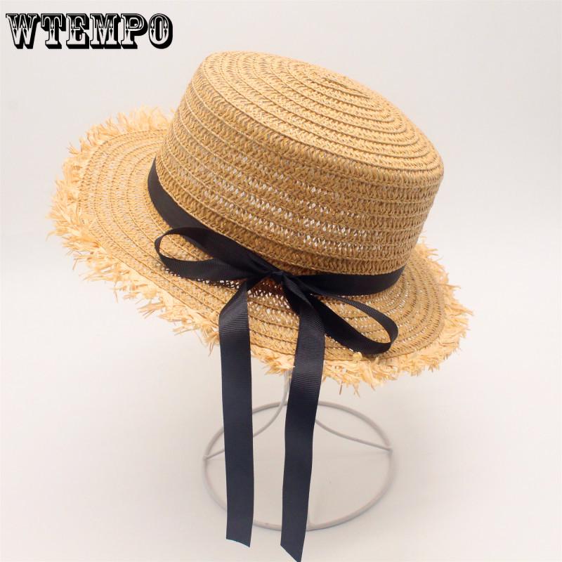 Flat Top Raffia Wide Brim Straw Hats Summer Sun Hats for Women with Leisure Beach Hats Lady