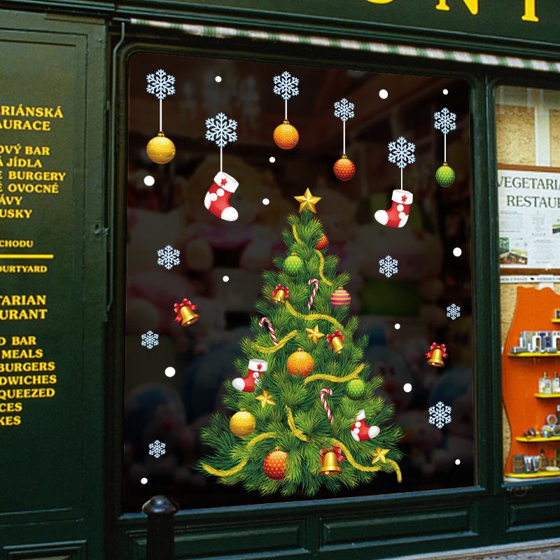 Christmas scene layout shop window glass Christmas tree wall stickers window flower ornaments