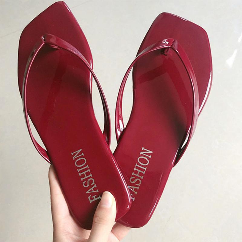 Slippers for Women's Outer Wear Summer All-match Sandals and Slippers Flat-bottomed Flip Flops Shiny Inner Women's Sexy Sandals