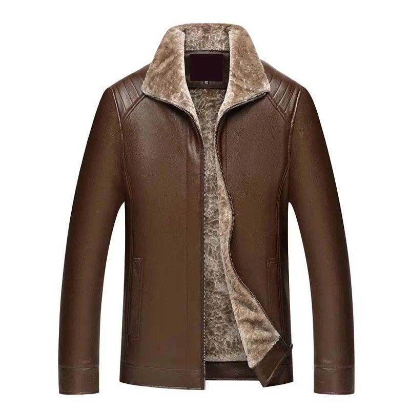 Pure Color Men's Casual Leather Jacket Plus Velvet Thick Leather Jacket Hooded Leather Jacket Men