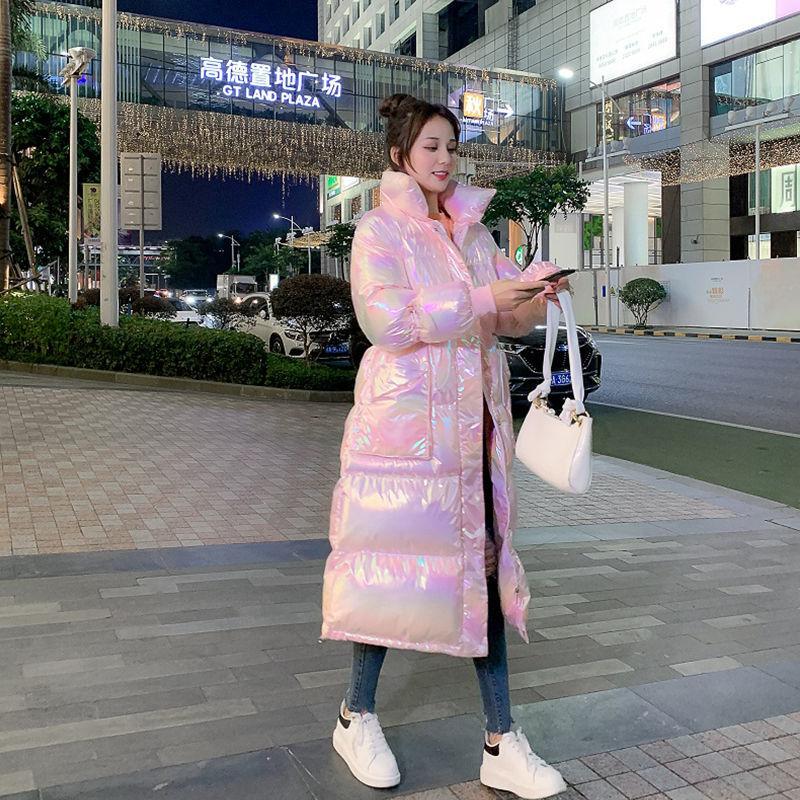 Bread Clothes Cotton-padded Clothes Women's Winter Loose Long Section Thickened Bright Face Down Padded Jacket Women Stand-up Collar Padded Jacket