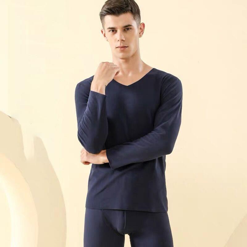 Men Winter Autumn Thermal Underwear Tight High Elasticity Wearable Comfortable Versatile Soft Lining V-neck Male Pajamas Spring Long Sleeve Breathable