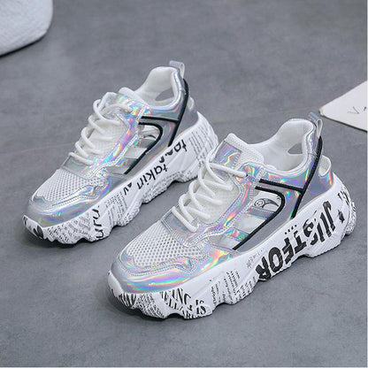 Spring  Summer Net Shoes Women's Wild Casual Breathable Sports Shoes Thick-soled Increased Shoes Non-slip Lace Running Shoes