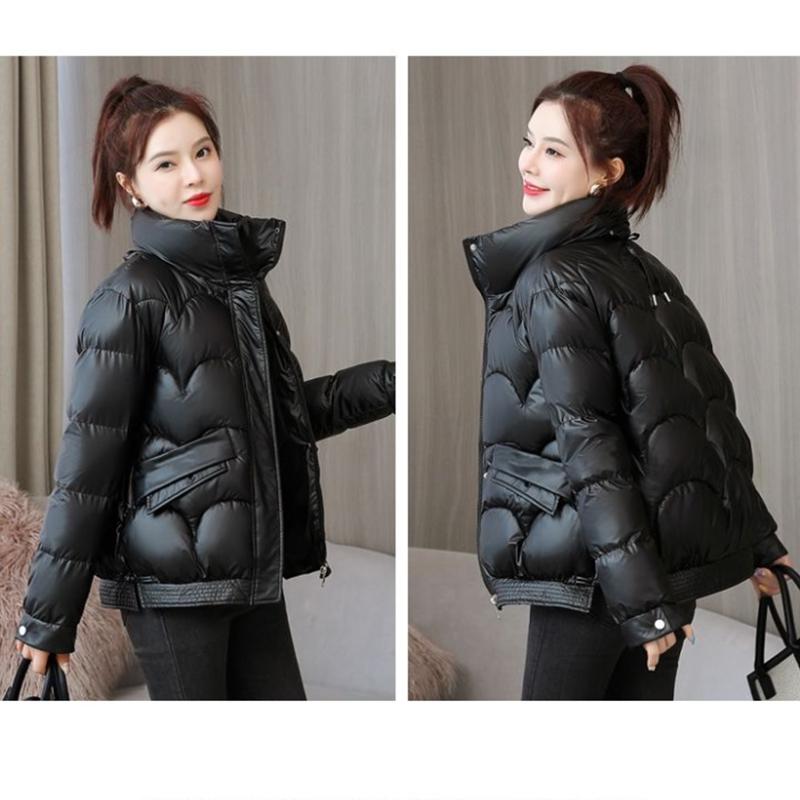 Glossy Short Women's Down Jacket Winter Korean Style Loose Cotton Clothes Casual Stand-collar Cotton Bread Jacket