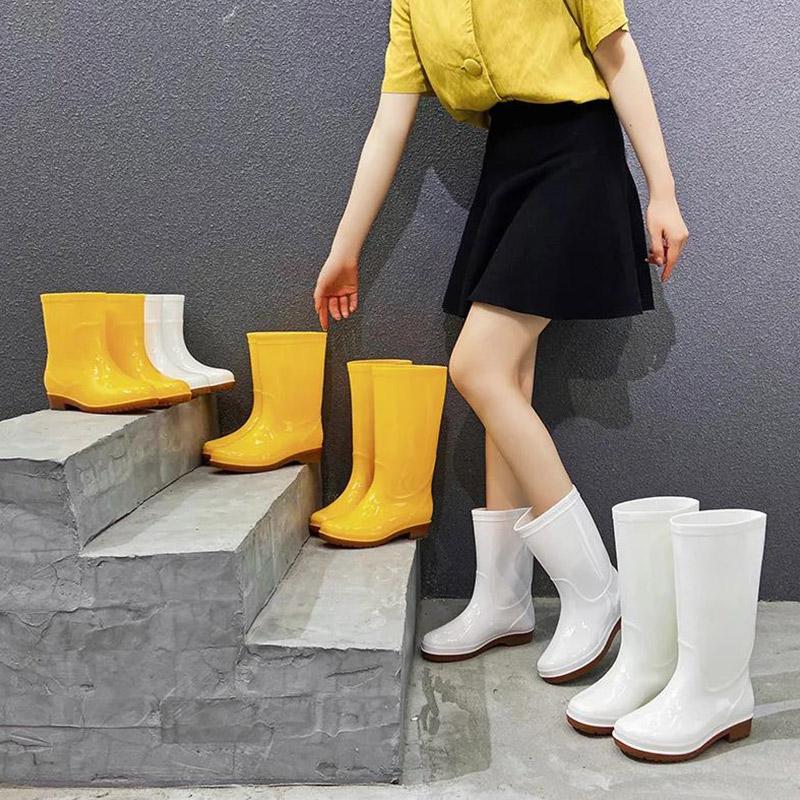 Rain Boots Female Adult Working High Tube Long Tube Fashion Rain Boots Non-slip Waterproof Rubber Boots High-top Thick-soled Water Boots